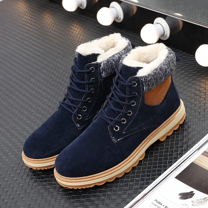 

2021 Winter Shoes Men Snow Boots Warm Plush Cold Winter Mens Ankle Boots Flat Non-slip Male Cotton Shoes KA3944