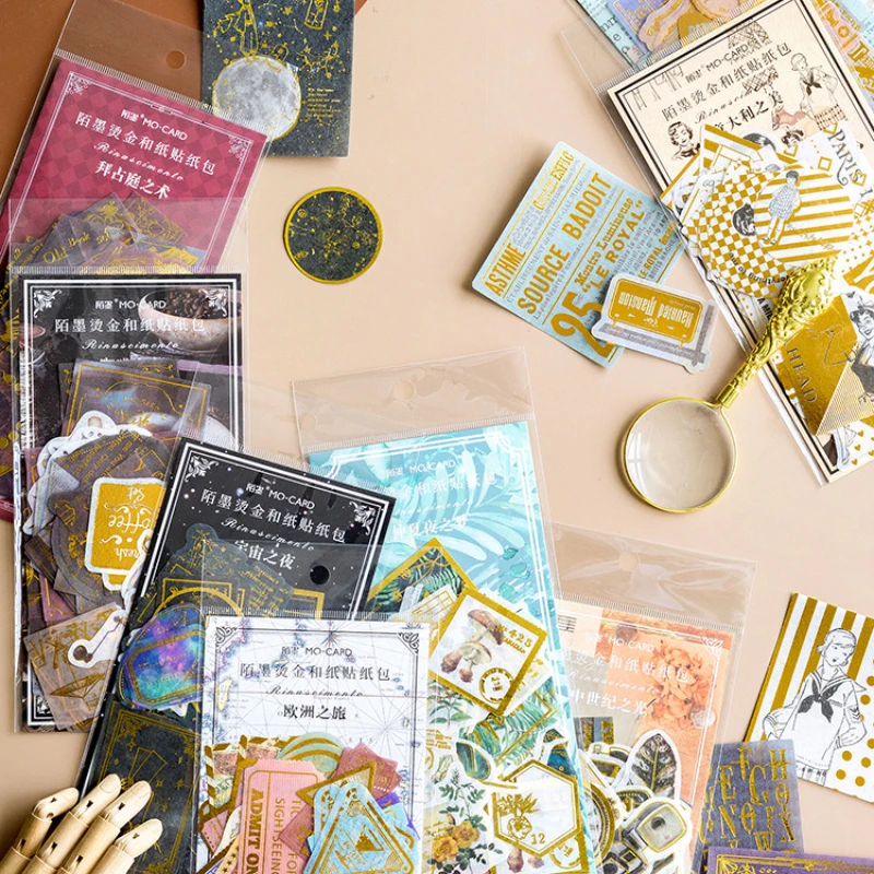 

60 Pieces of Hot Stamping Washi Paper Sticker Pack Srapbooking Journal Craft Diary Ablum Decorative Stickers Stick Label Diary