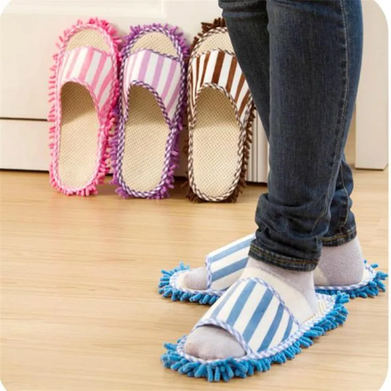 Швабра из кораллового флиса с полосками шениль тапки для пыли ленивого дома