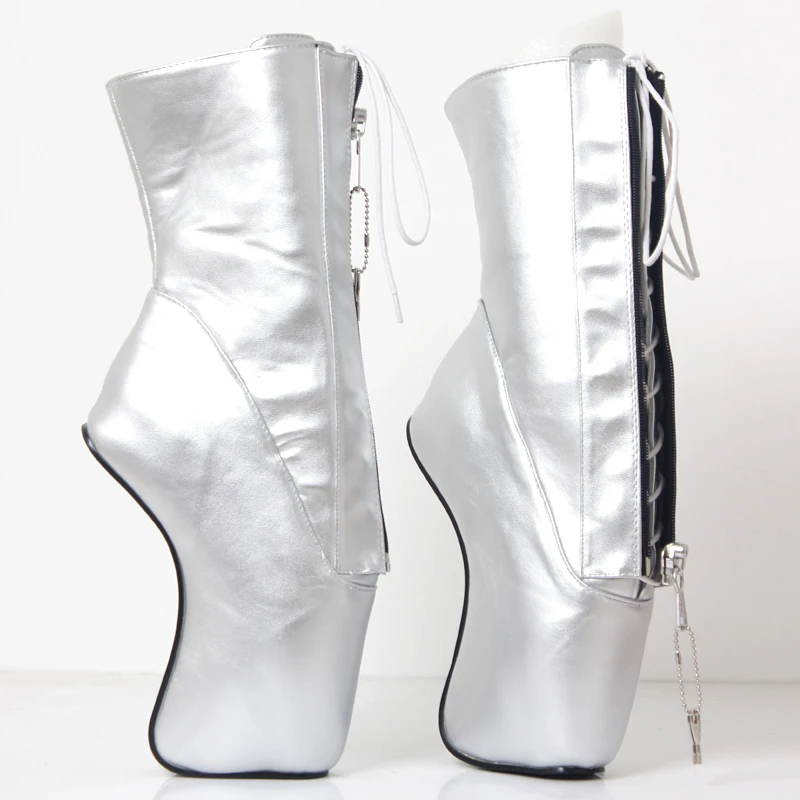 jialuowei 18CM High Heel Hoof Heelless Ballet Boots Pointed Toe Sexy Lockable Zipper Ankle Women Unisex Boots Plus Size 36-46 images - 6