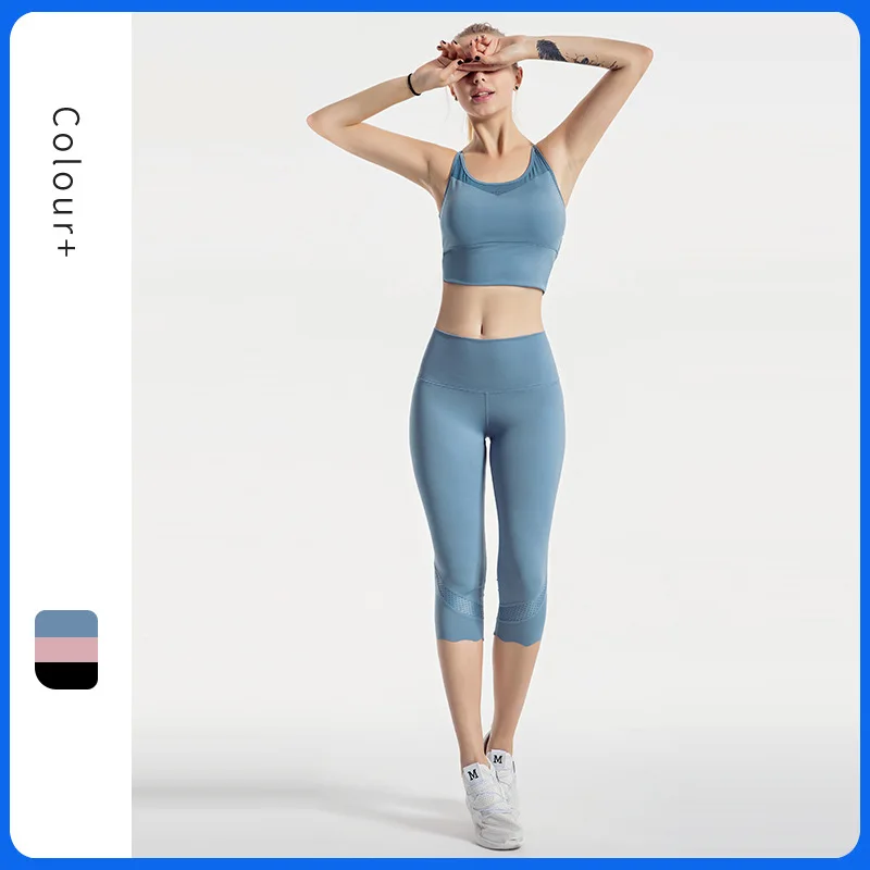 

Yoga Set 2 Piece Workout Fitness Clothes for Women Sports Bra Leggings Set Sports Wear Summer Breathable Gym Clothing Athletic