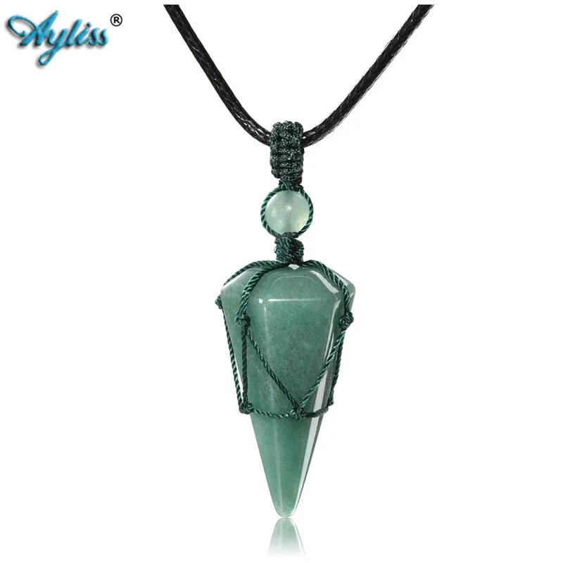 Green Aventurine Ayliss 6 граненный шестигранный остроконечный дюбинг подвеска-Маятник из хрусталя ожерелье натуральные лечебные камни рейки гадания Подвески чакры - Окраска металла: Green Aventurine