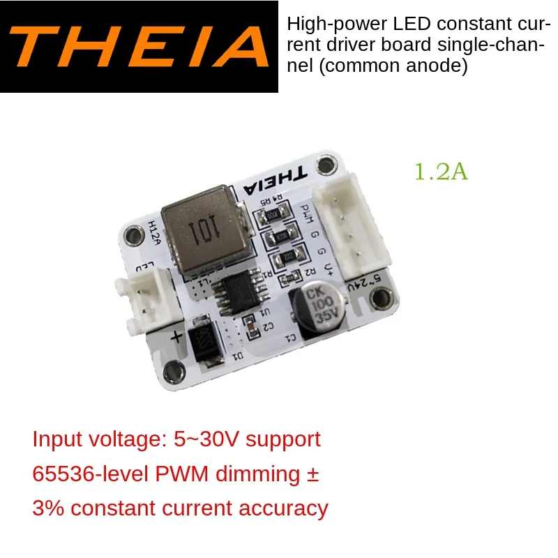 

High power LED constant current drive / common anode / input 0 ~ 30V / support 65536 level PWM dimming / default 1A