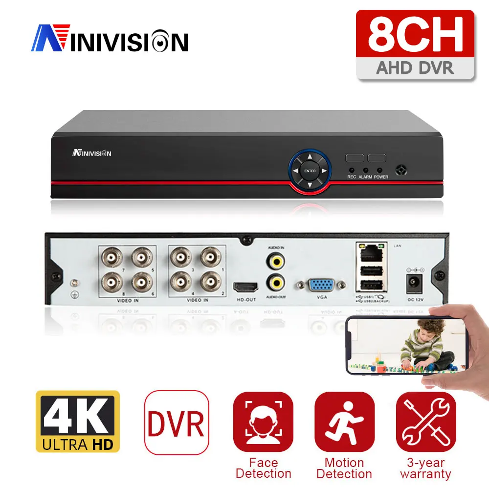 

H.265+ AI Face Motion Detection AHD TVI CVI XVI CVBS IP 6 in 1 4K 8MP 8CH CCTV Video Recorder DVR NVR for CCTV Security System