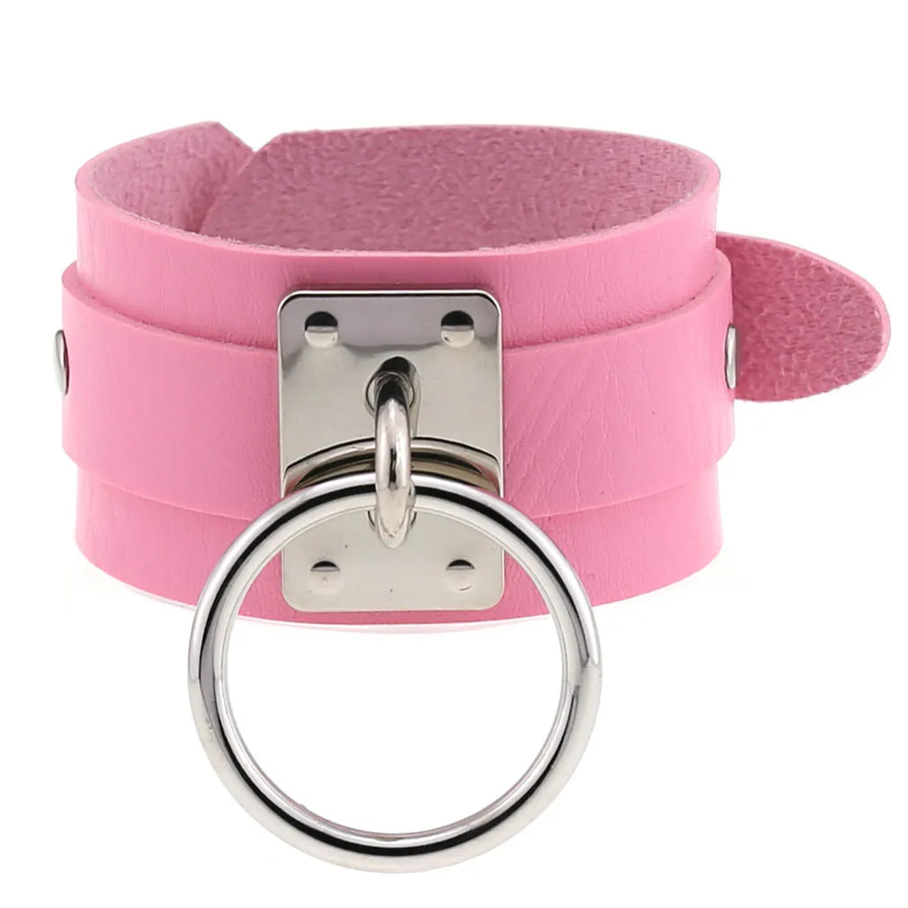 Pink Faux Leather Bracelet Punk Rock Stud Wide Wristbands Charm Bangle Fashion Unisex Festival Jewelry