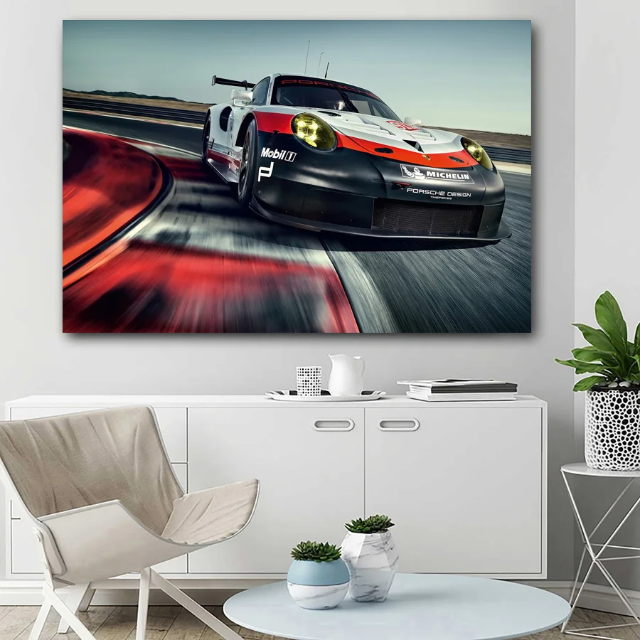 Плакаты и принты на холсте Porsches 911 RSR рисунок гоночного автомобиля суперкар