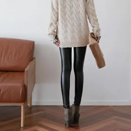 Женские Брюки Капри зимние теплые женские брюки из искусственной кожи и капри