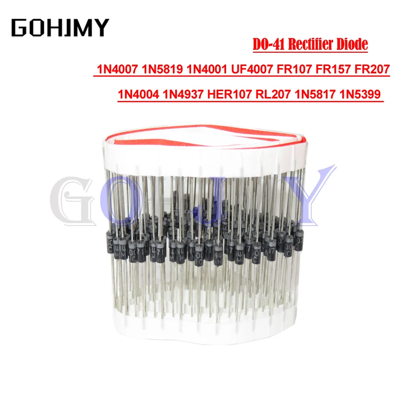 100PCS 1N4007 1N5819 1N4001 UF4007 FR107 FR157 FR207 1N4004 1N4937 HER107 RL207 1N5817 1N5399 DO-41 Rectifier Diode