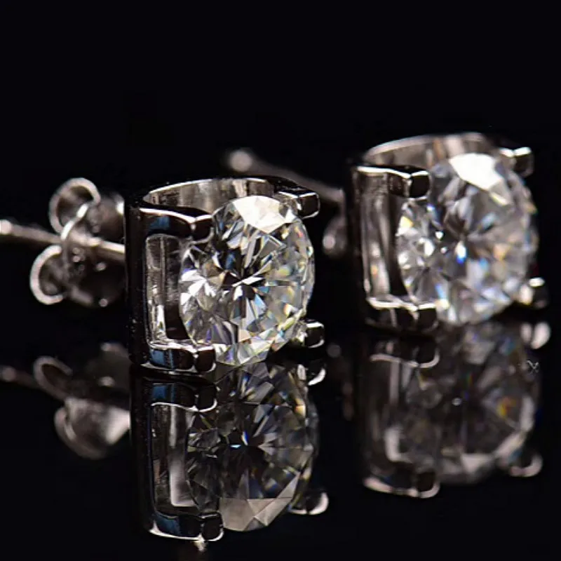 Классические серьги гвоздики из белого золота 0.5ct 2ct Moissanite 18k Gold Diamond юбилейные