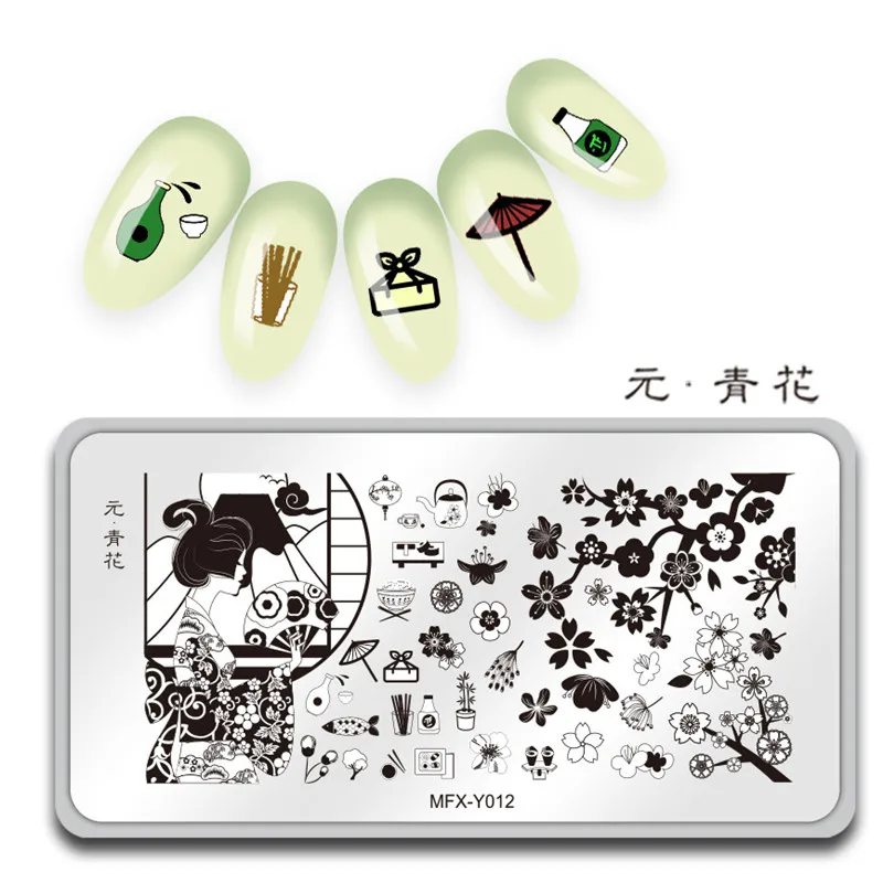 

MiFanXi Nail Art Stamp Template Nail Stamping Japanese Style Oriental Cherry Plate Decorations DIY Image Manicure Plate Stencil