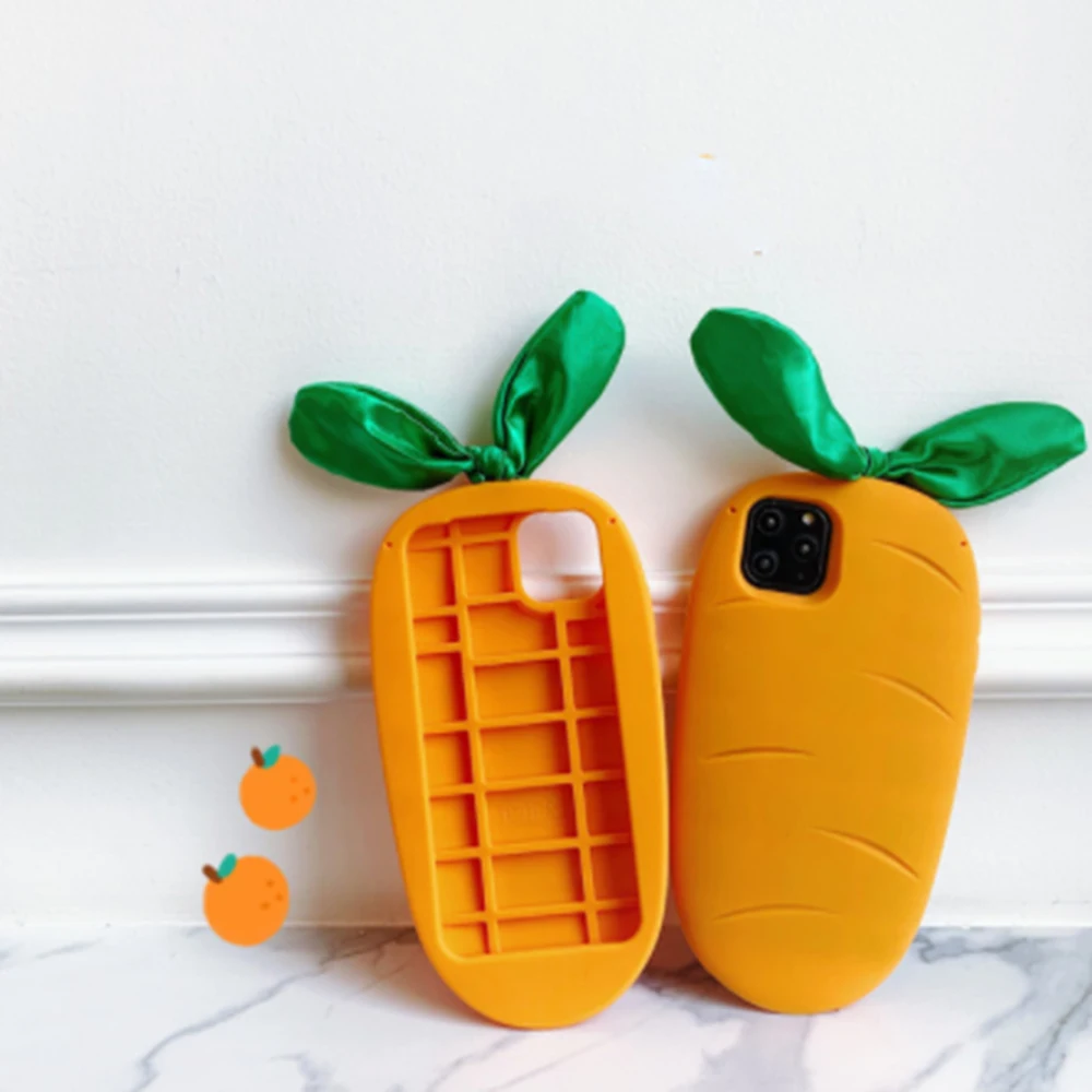 

Cute Green Leaf Carrot Shockproof Case For Iphone 11 pro Max Xs Xr 6 6S 7 8 Plus X SE 2020 Anti Fall Silicone Soft Phone Cases