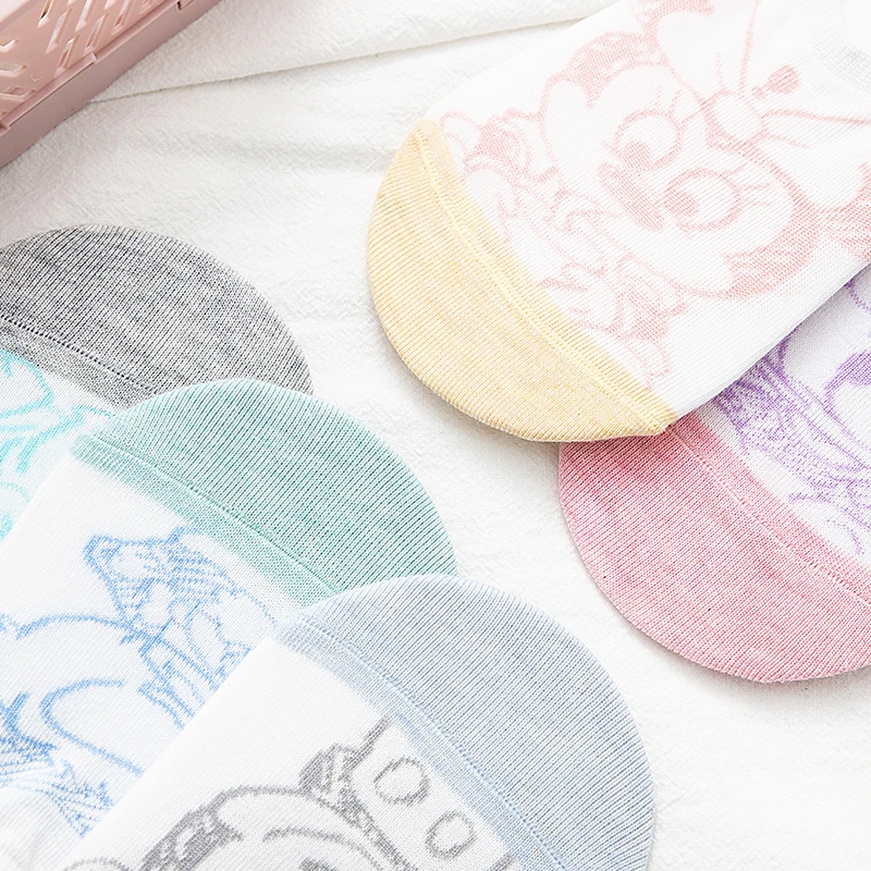 5 pairs=10 pieces women socks Sketch Cute Cartoon Animal short sock Non slip silicone Invisible socks Girl Ankle sock Size 35-40