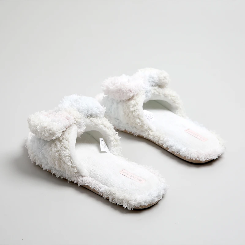 Autumn and winter new product macaron color matching bow soft soft mute indoor home slippers women
