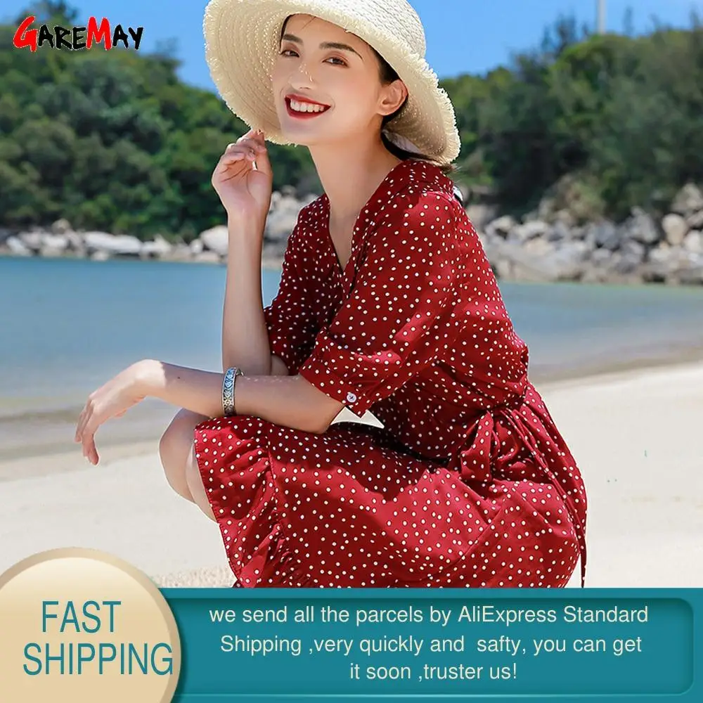 Женское летнее платье 2020 короткое до колен в горошек винтажные пляжные сарафаны