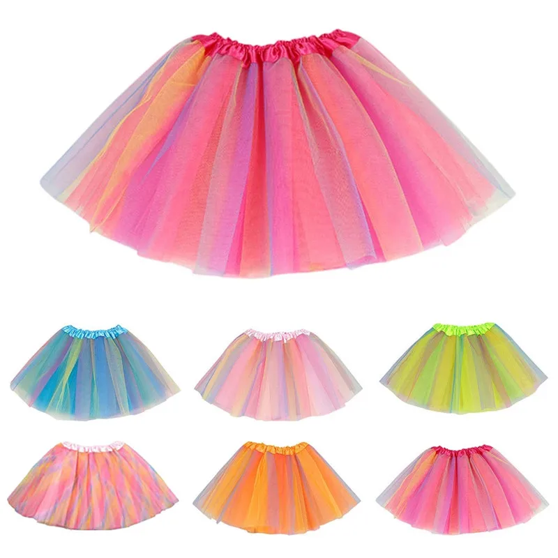 

Tutu Skirt Rainbow Print Princess Child Yarn Birthday Party Dance Ballet Performance Prom Dress Petticoat Costume 2-8 Years Old