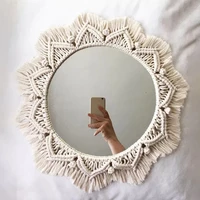macrame wall mirror boho round mirrors art home room decor for apartment living room bedroom baby christmas decoration gift