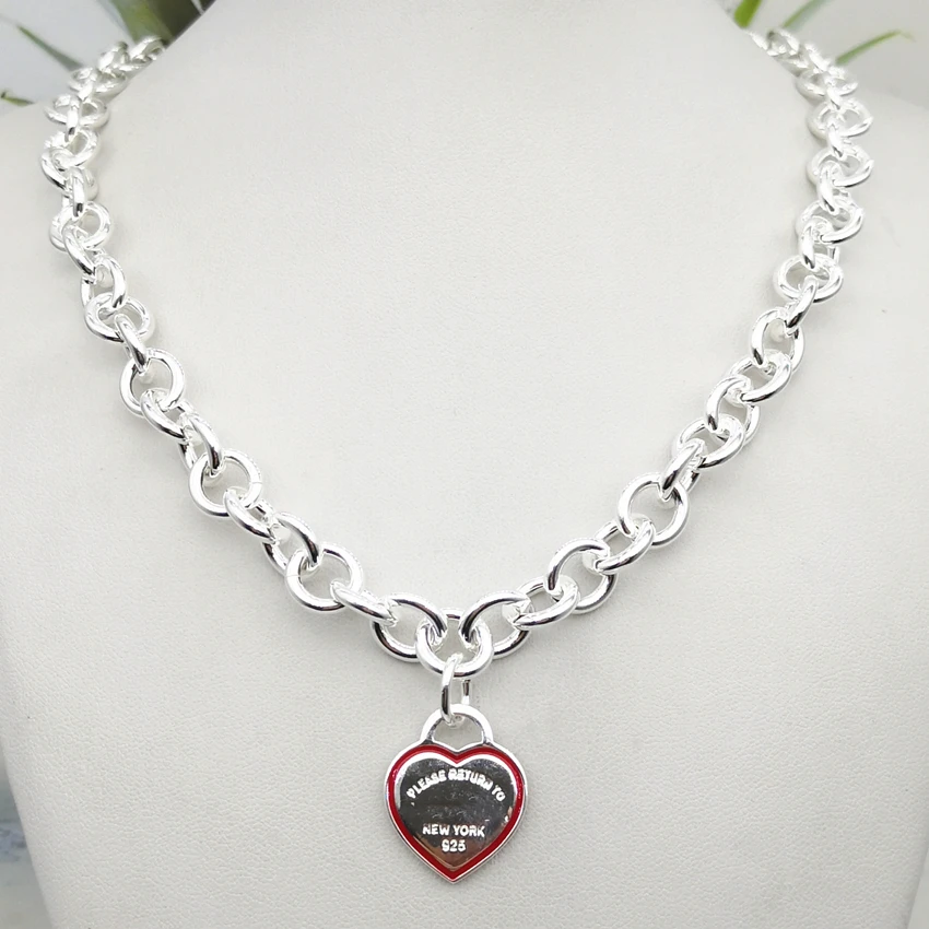 

Lovers 925 Sterling Silver Necklace, men's and women's necklace, 1:1 T heart shaped enamel pendant necklace