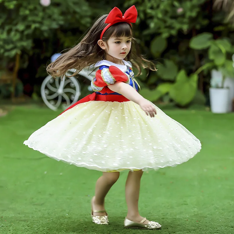 Летнее платье принцессы для девочек костюм Белоснежки косплея детское детская