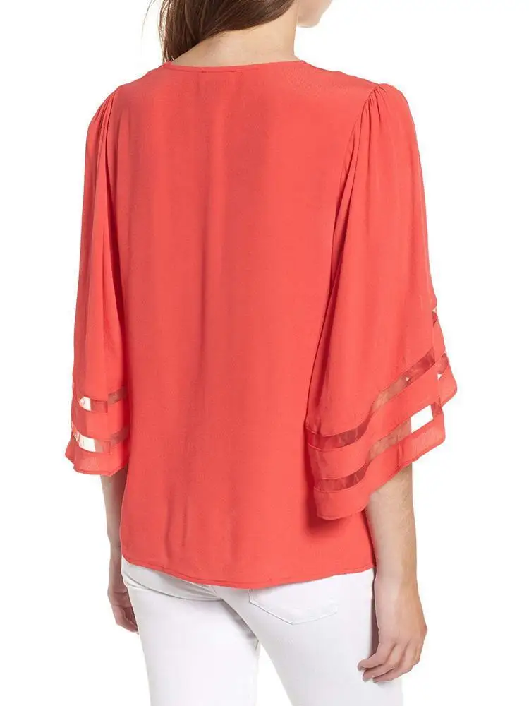 

Summer Office Ladies Women's Casual V-Neck Flare Sleeve Loose Shirts Over Sized Cardigan Chiffon Coat Jacket Blouse