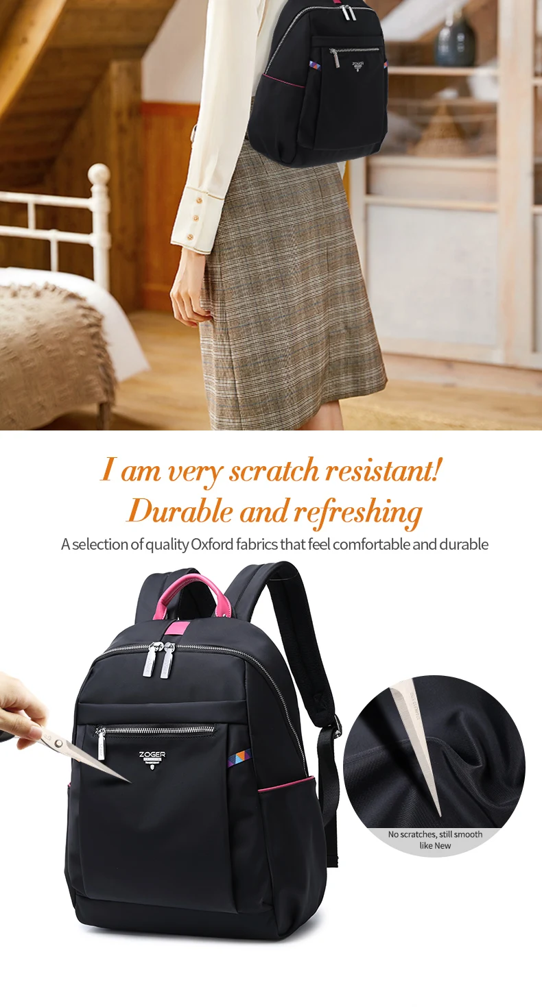 ZOGER travel shoulder high quality laptop bag Oxford canvas casual lady lightweight large capacity backpack for girls in their 2