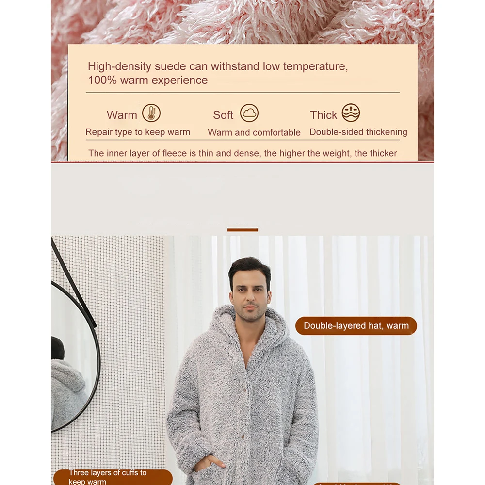 Winter Warm Flannel Buttons Bathrobe Female Hooded Loose Lengthen Thicken Solid Robes For Pregnant Woman Couples Night Dress 3XL