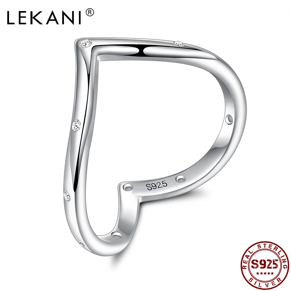 

LEKANI Romantic Heart Finger Rings For Women Real 925 Sterling Silver Minimalist Clear CZ Wedding Engagement Ring Fine Jewelry