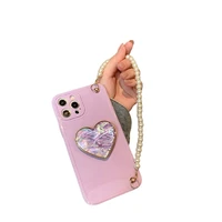 girls purple heart phone case with pearl lanyard for iphone 7 8 x xs 11 12 pro max ins hot phone case for iphone 12