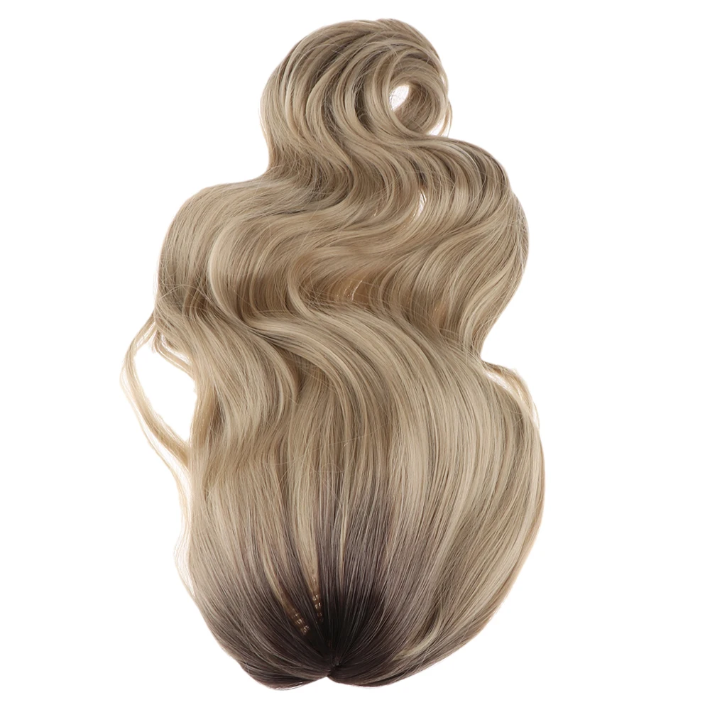 

Gold Charming Long Wavy Curly Full Wigs For Women Cosplay Daily Party 70cm