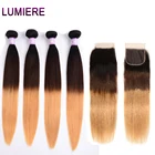 Волосы Lumiere, пряди бразильских волос, волнистые, Омбре, прямые волосы 1B427, медовый блонд, человеческие волосы не Реми, 4 пряди с застежкой 4x4