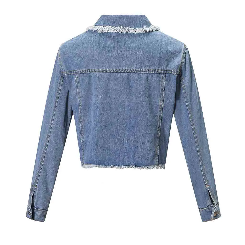 Женская джинсовая куртка для женщин свободная повседневная кружевная с