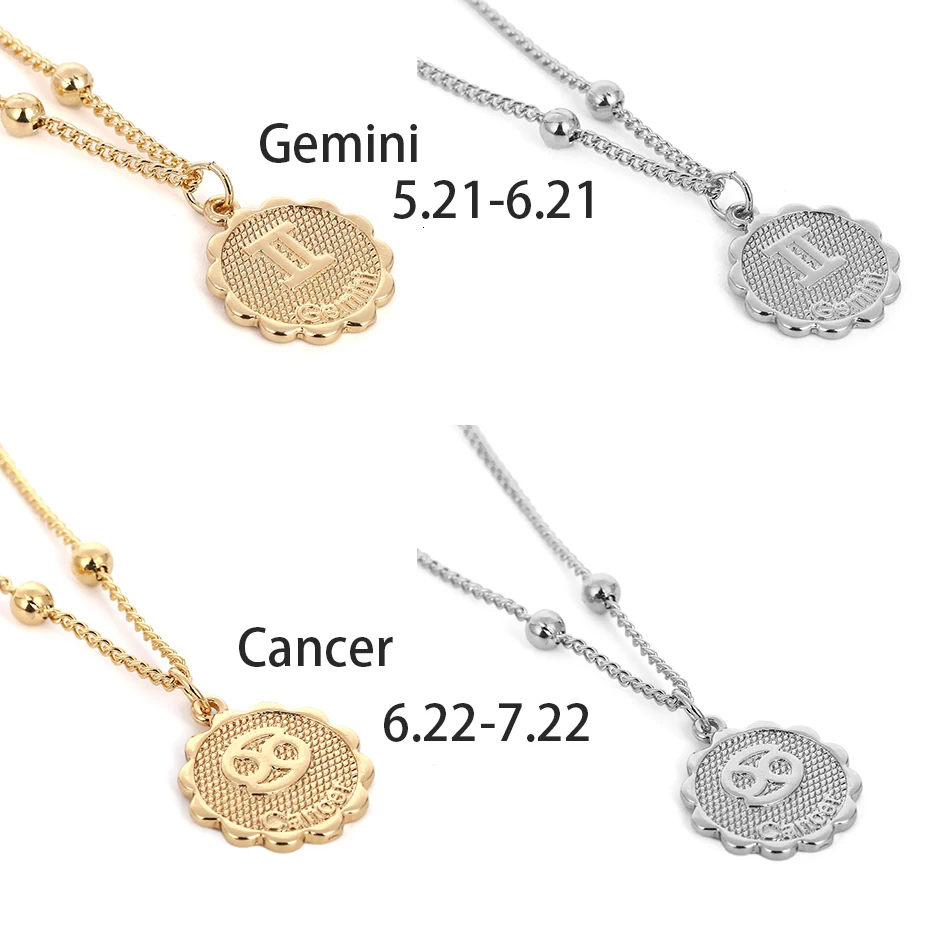 Ingemark 12 Zodiac Constellation Carve Coin Pendant Necklace Simple Copper Leo Beads Clavicle Chain Necklace Sexy Couple Jewelry