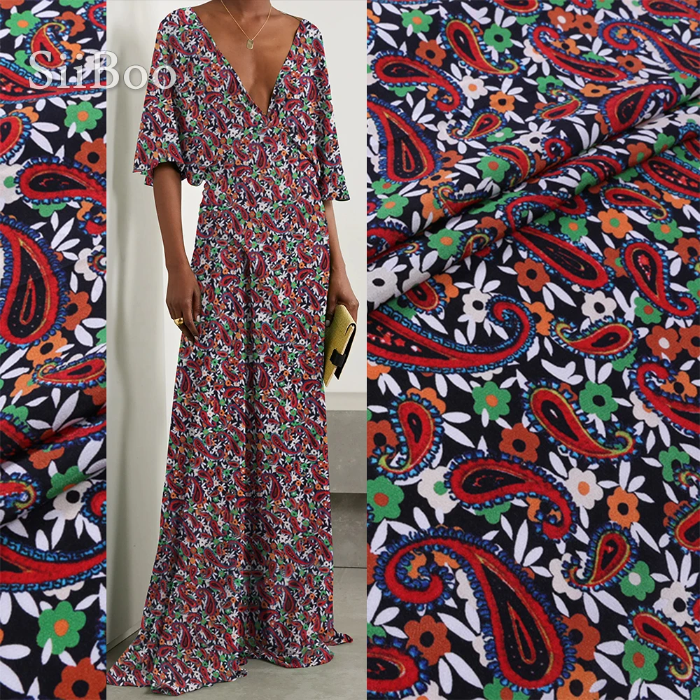 

Siiboo 100% pure natural silk crepe de chine fabric for women kimono dress shirt super high quality Tela de seda parsley sp6449