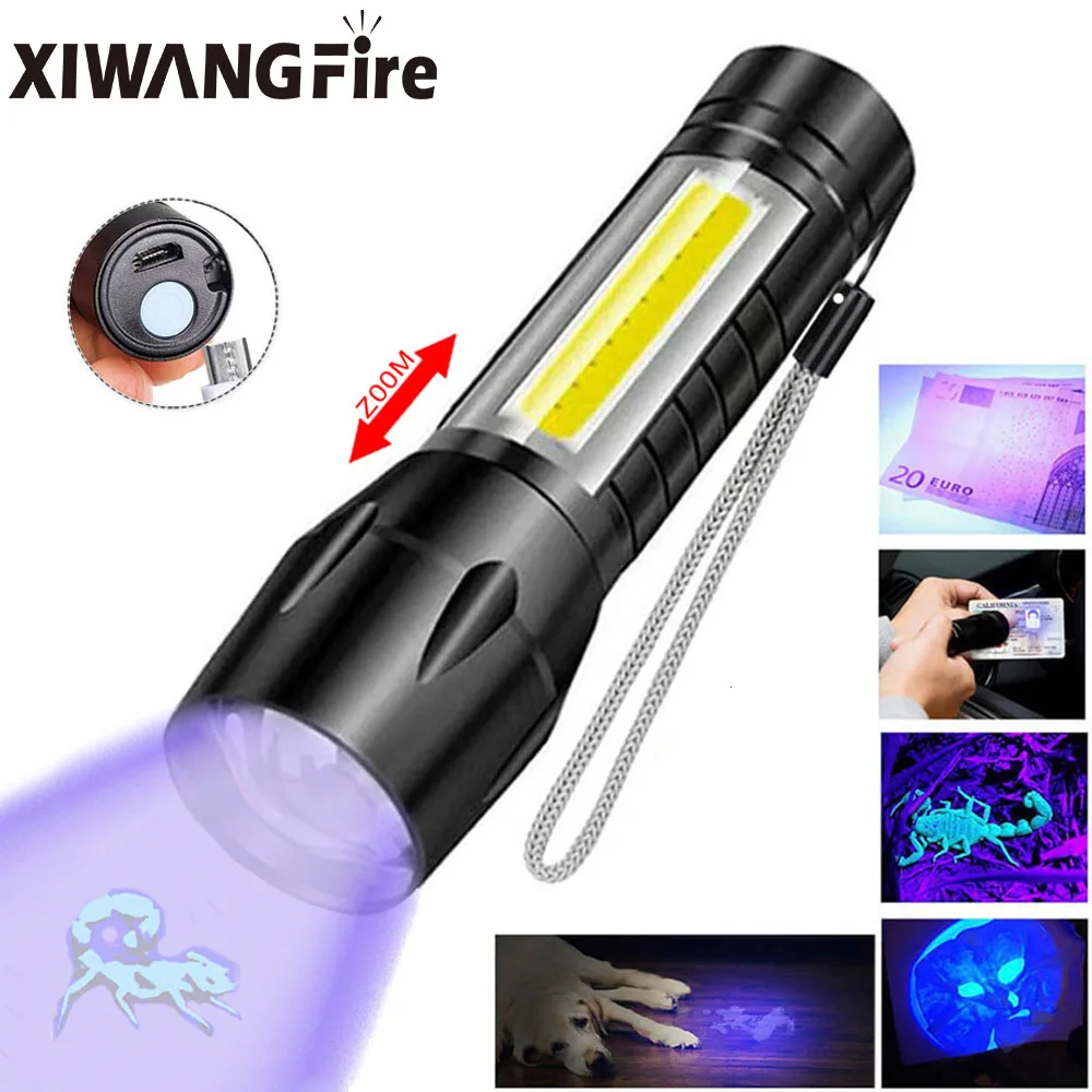 

XIWANGFIRE Portable XPE + COB Mini Flashlight Purple Light Telescopic Zoom Emergency Light Pet Urine Stains Detector Scorpion