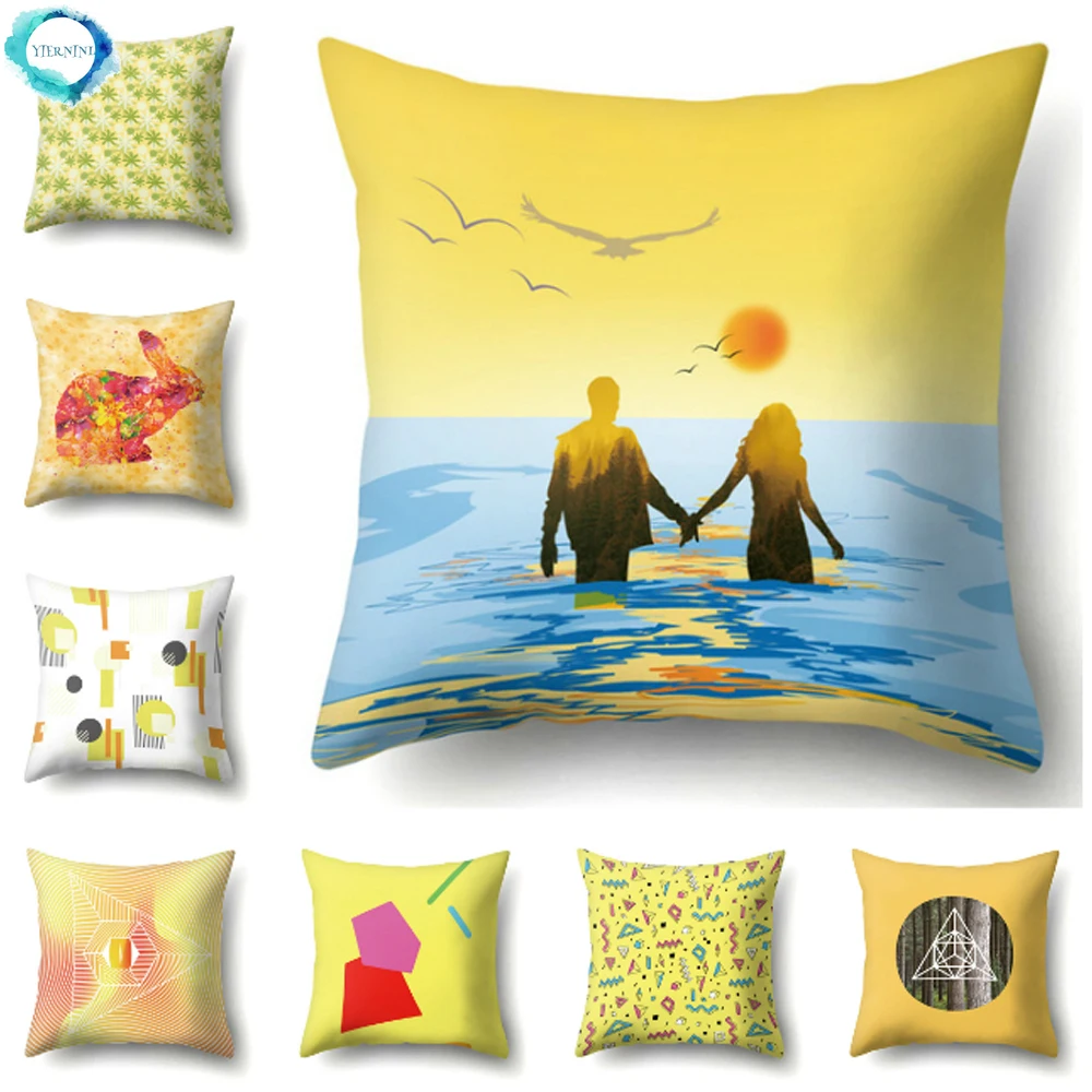 

Nordic Style Yellow Abstract Geometric Cushion Cover Polyester Decorative Pillow Case Home Decor Sofa Pillow Cover 45X45CM