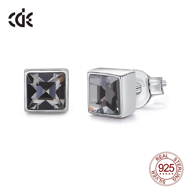 

CDE 925 Sterling Silver Korean Fashion Square Stud Earrings for Women Luxury Jewelry Crystal Elegant Earrings