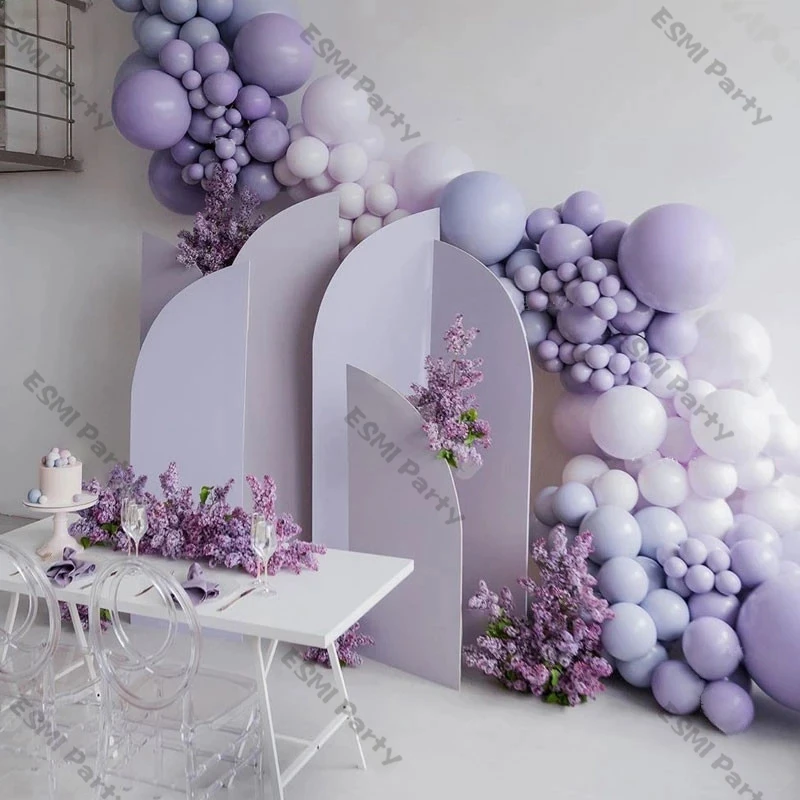 Guirnalda de globos de color morado y macarr&oacute;n doble, cadena para decoraci&oacute;n de boda, arco de silicona, color lila mate, cumplea&ntilde;os, Baby Shower-0