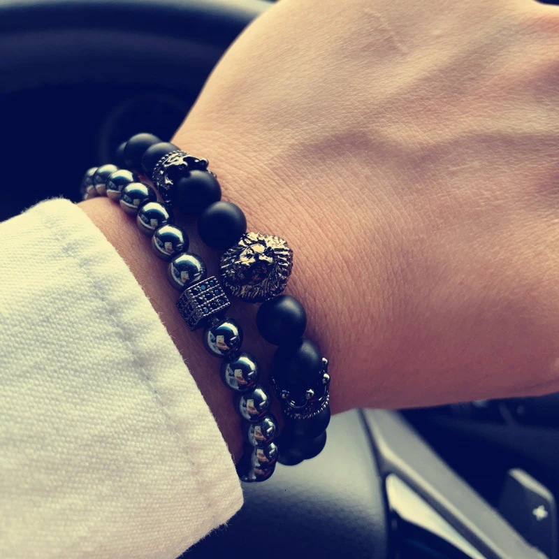 Модный шаровой камень Мужской Набор браслетов ручной работы набор из нескольких