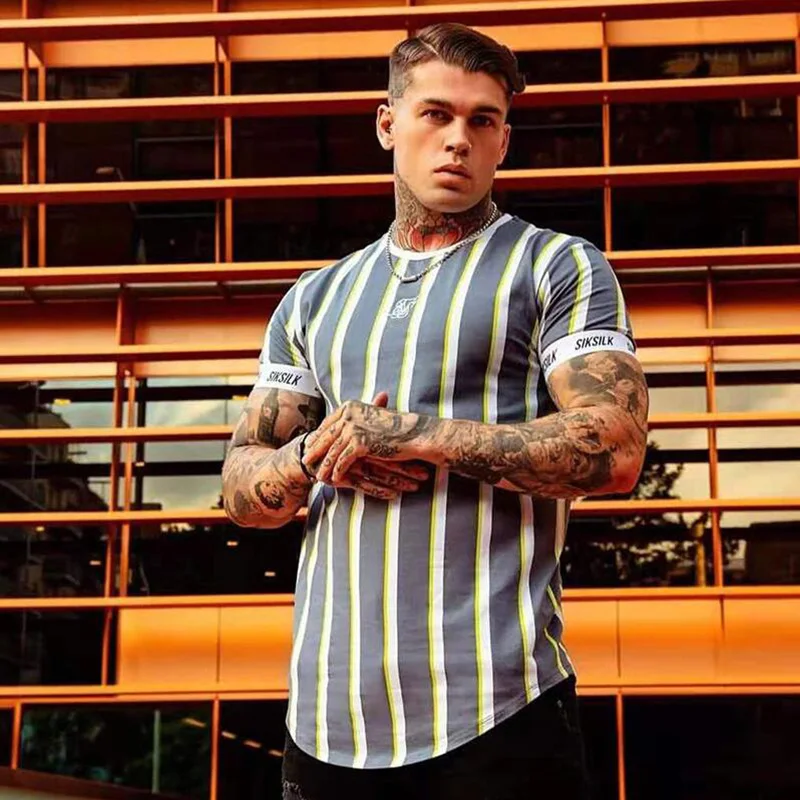 Мужская шелковая Летняя Повседневная футболка Sik 2021 модная полосатая брендовая