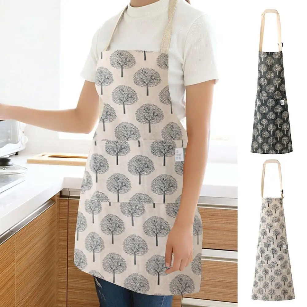 Cooking Kitchen Aprons Waterproof Adjustable Cooking Aprons For Women Men Breathable Tree Print Soft Chef Apron With Pocket Fo