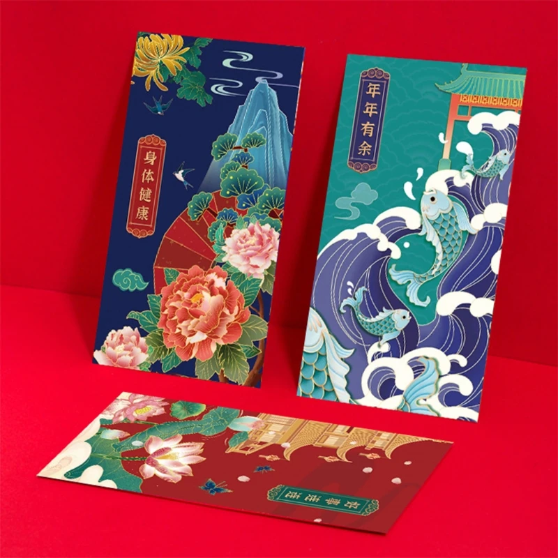 Chinese Red Envelopes 12Pcs with Golden Embossed Patterns for Spring Festival Birthday Wedding Use Envelopes Gift