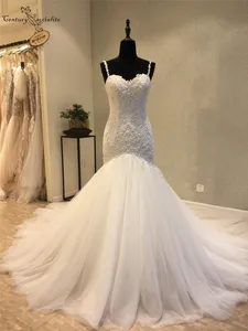Backless Mermaid Wedding Dresses 2020 Appliques Beaded Sweetheart Straps Elegant Bridal Gowns Bride Dress Vestido De Noiva