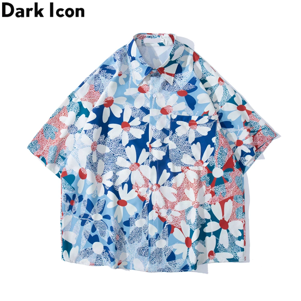 

Dark Icon Tie Dyeing Floral Men's Shirt Summer Holiday Beach Shirts for Men