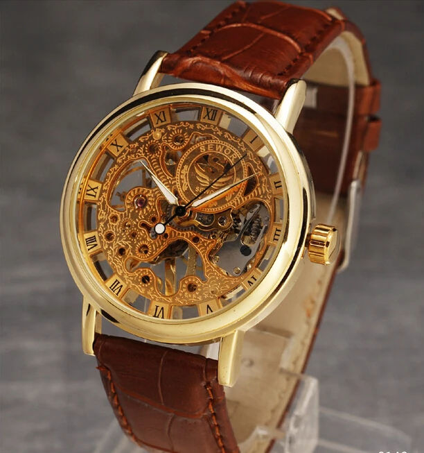 2015 мода стимпанк наручные часы женщин новый автоматические золотая ручка ветер