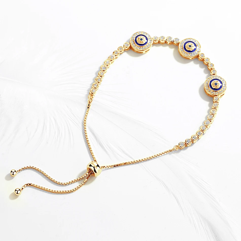 Настоящее серебро 925 пробы браслеты для женщин амулеты сглаза Лаки Хамса синий CZ