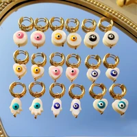 candy color turkish evil eye hoop earrings stainless steel circle earrings for women natural shell ear ring y2k bohemian jewelry