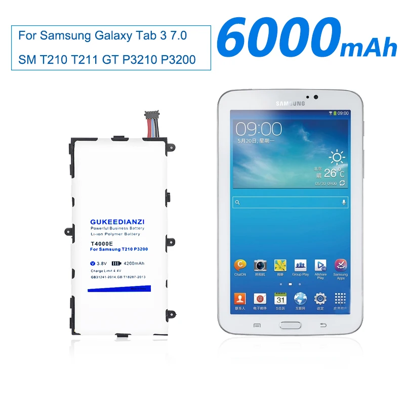 6000mA T4000E аккумулятор планшетных ПК для samsung Galaxy Tab 3 7,0 SM T210 T211 T215 GT P3210 P3200 Перезаряжаемые литиевые батареи