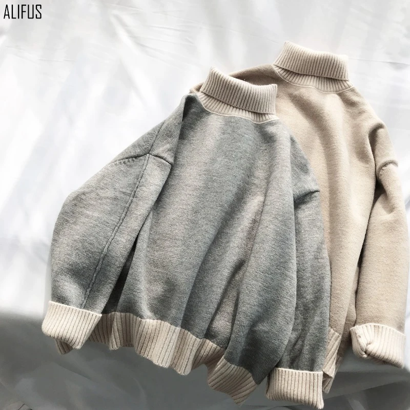 

Ride in the winter high-necked sweater female loose lazy wind Ms. outer wear thick coat College Wind