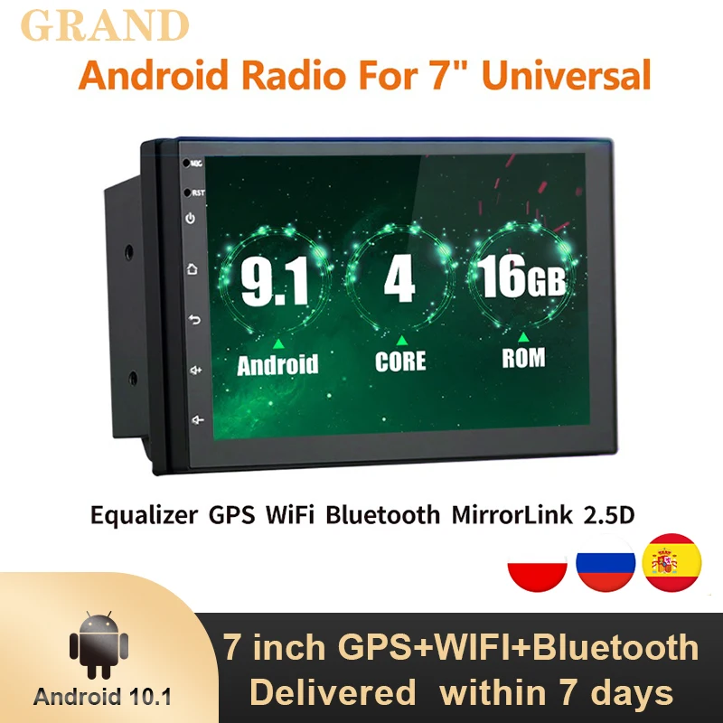 

GRAND Android 10 1+16G Universele Auto Radio Optional 7'' Touch Screen Car Multimedia Player GPS Wifi Bluetooth Rear View Camera