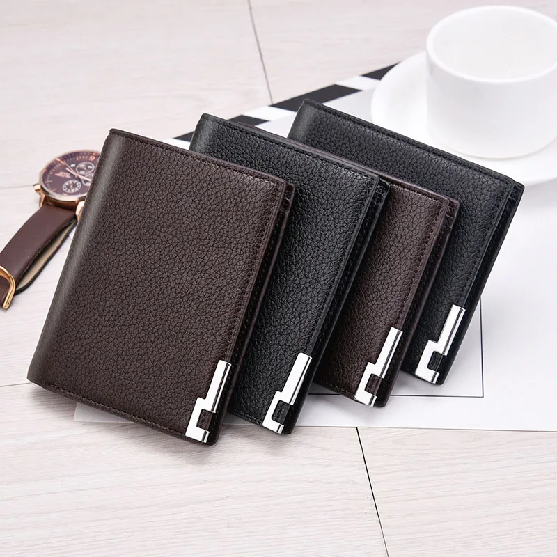 

New Men Wallet Purse Short Design Ultra-thin PU Leather Fashion for Money Coins ID Card Bifold Vintage Male Multi-functional