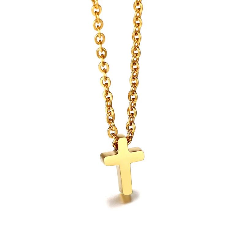 Tiny Sideway Cross Necklace Pendant Stainless Steel Dainty Minimalist Cross Choker Necklace Jewelry images - 6